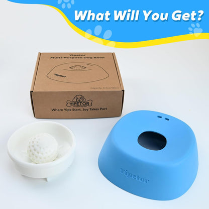 🎄Christmas Sales 49% OFF🎁Slow Feeder Dog Bowls for Liquid Treat, Anti-Slip[Entertained Ball-in] Bone Broth Dog Lick Bowl