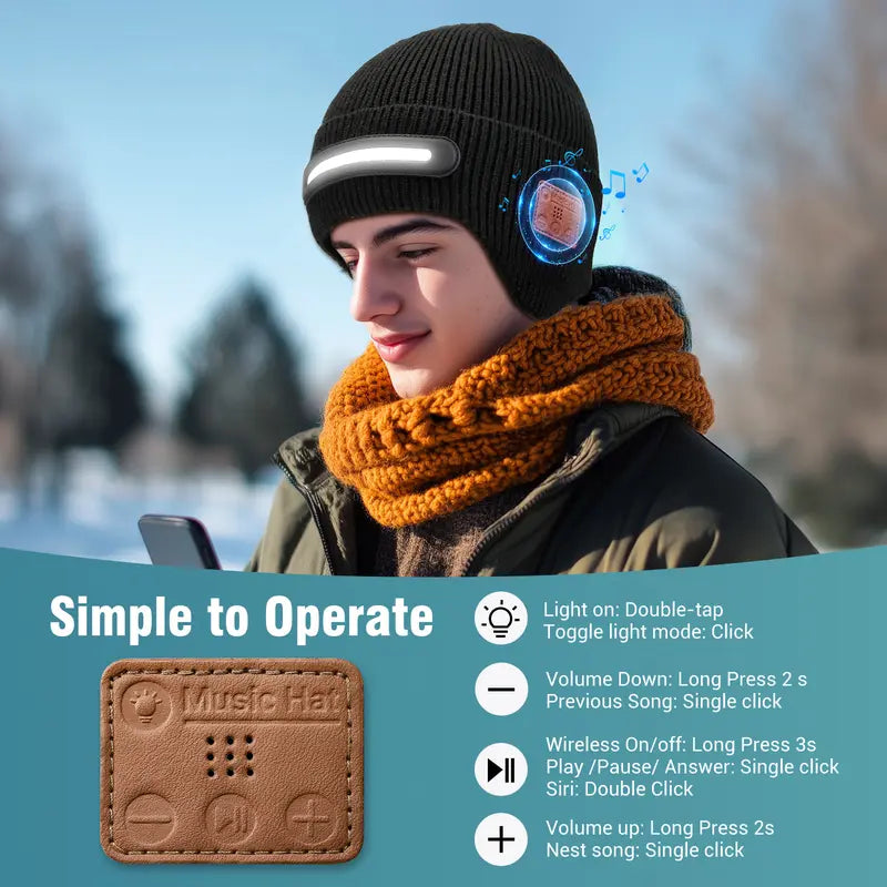 Bluetooth Beanie with LED Light – USB-C Rechargeable Smart Music Hat